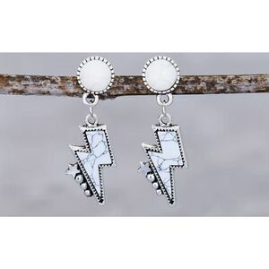 White Lightning Bolt Dangling Earrings